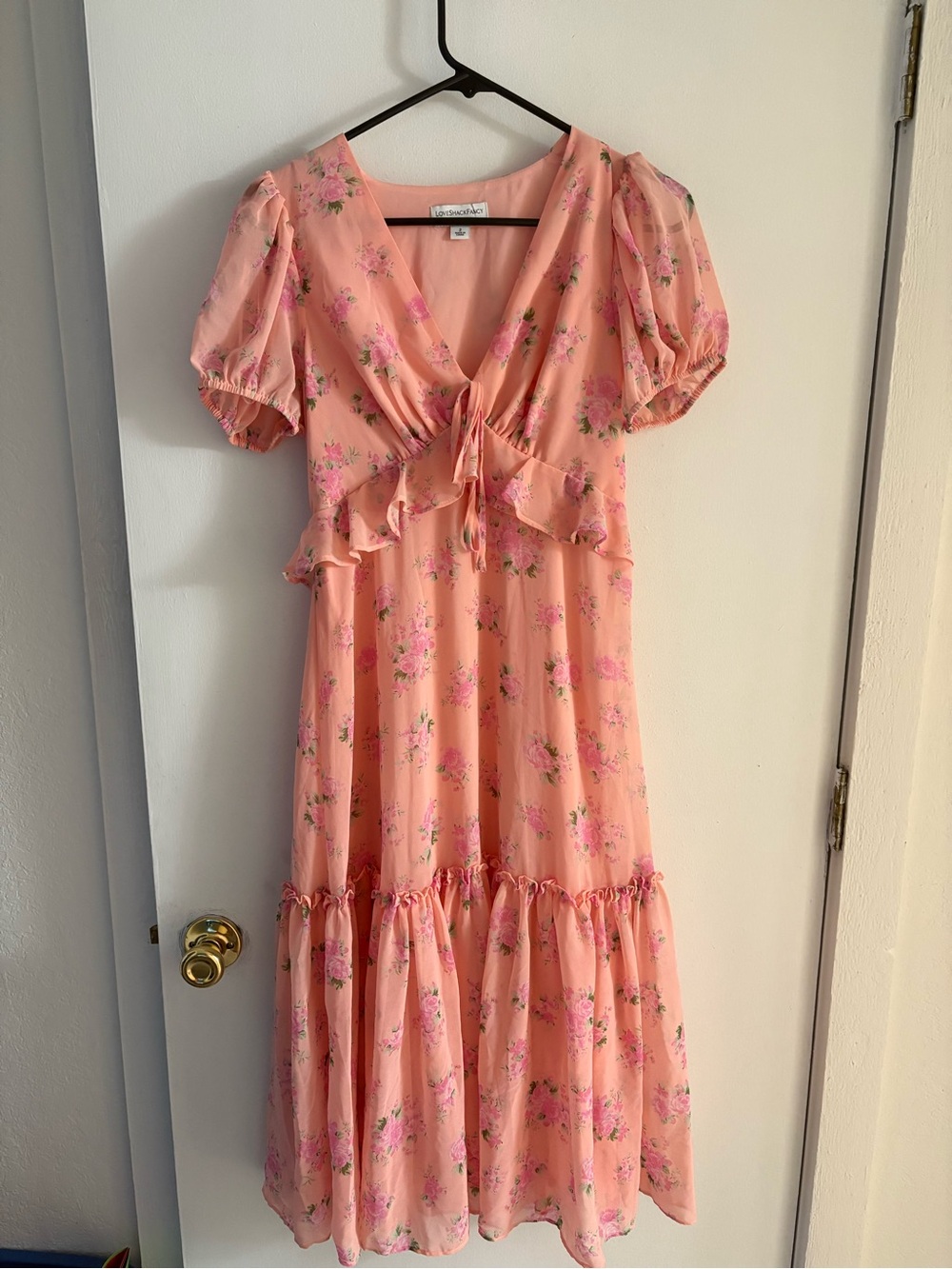 Love Shack Fancy Pink Floral Dress with Ruffle Details